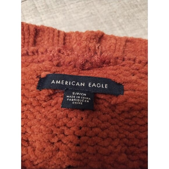 American Eagle Cropped Chenille Crewneck Sweater S Burnt Orange Y2K - Picture 3 of 5